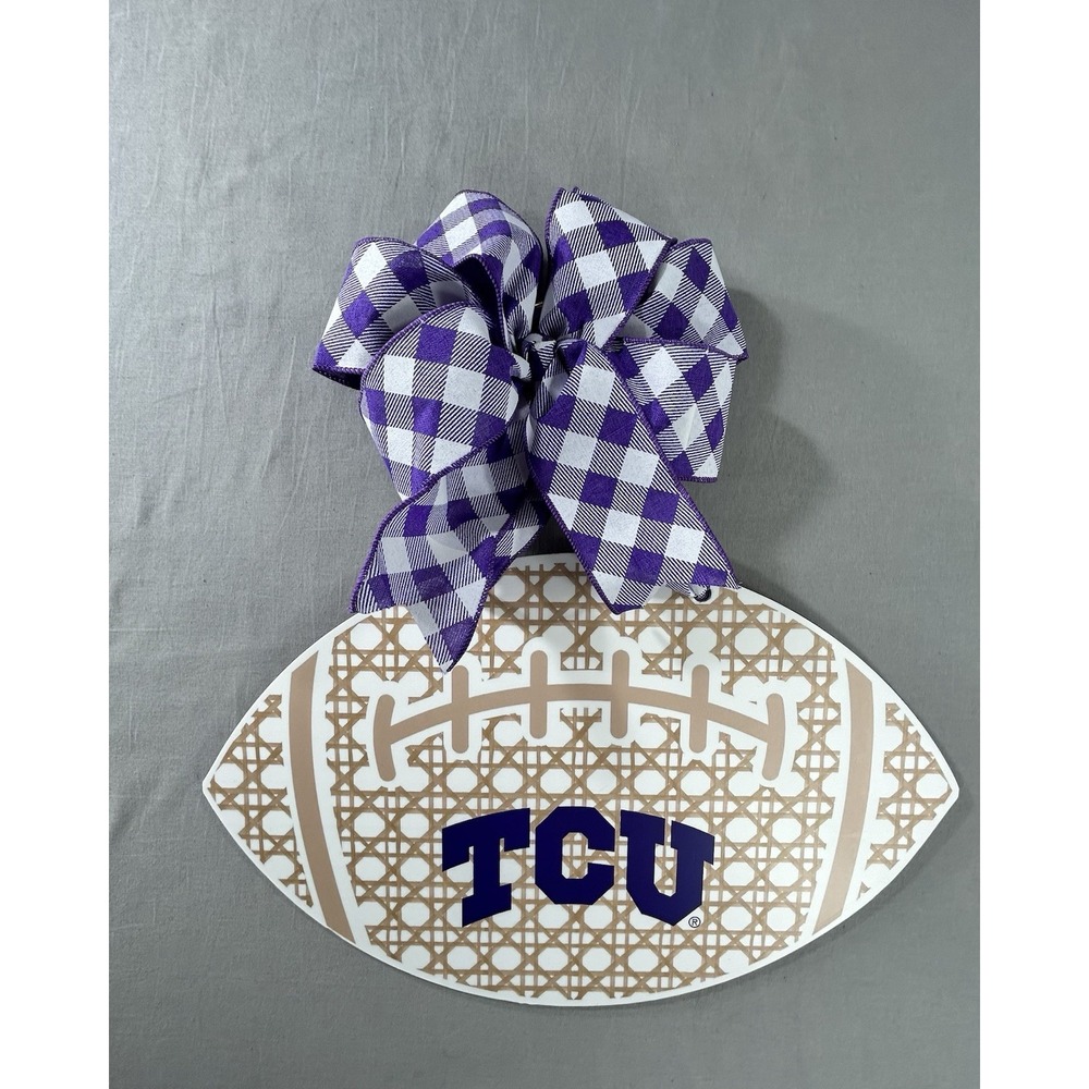 Texas Christian Horned Frogs TCU football door hanger NCAA College Gingham Bow